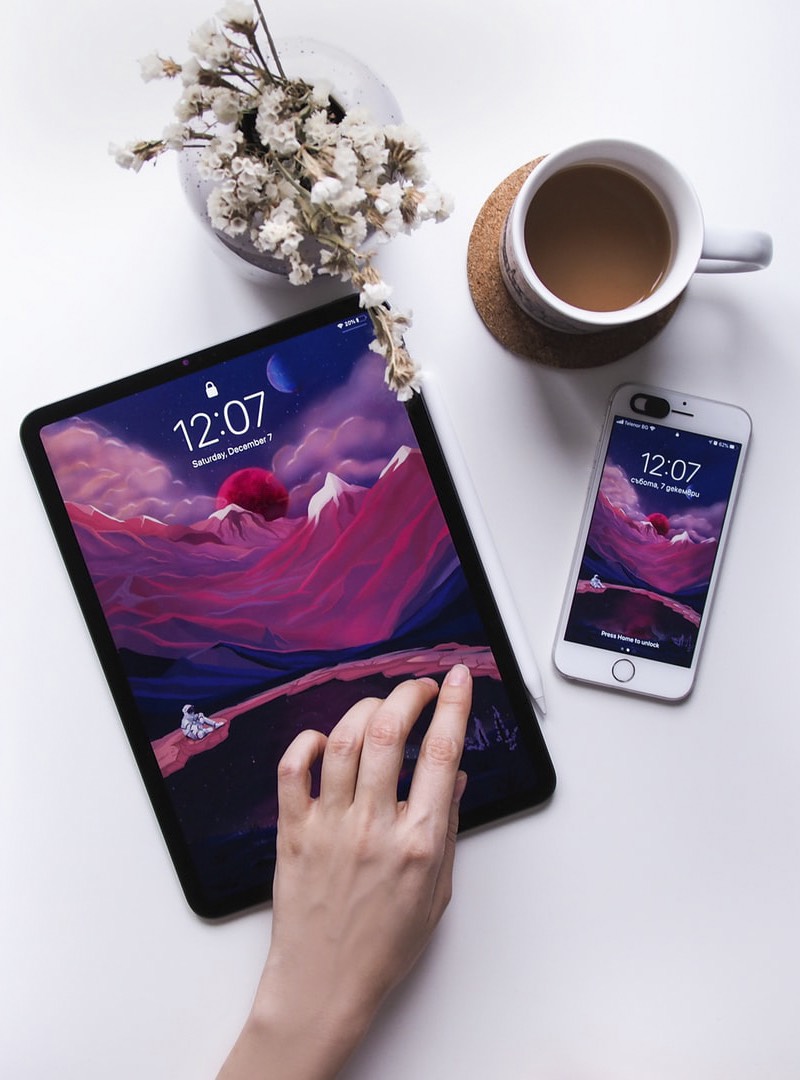 ipad and iphone with coffee